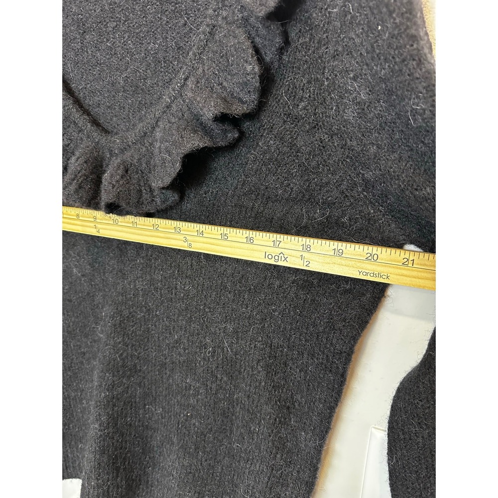 Boden Ruffle V-Neck Sweater US 8 Black Wool Alpaca Blend Fuzzy Romantic Coquette - Picture 9 of 12
